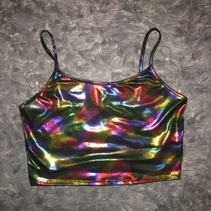 NWT rainbow holographic sleeveless crop top